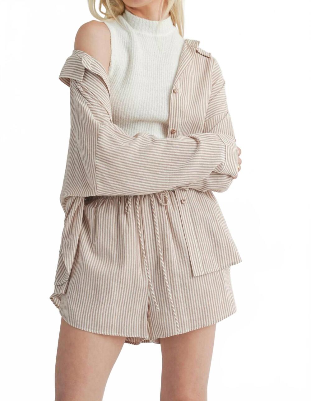 NEW SAGE THE LABEL canyon land slouchy back shirt in mocha off white